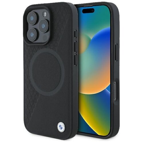 Etui BMW Sign Leather Half Textured And Circle MagSafe do Apple iPhone 16 Pro Czarny
