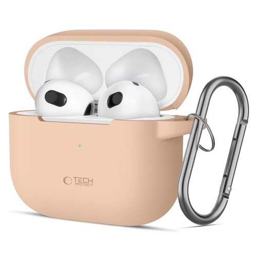 Etui na słuchawki TECH-PROTECT Silicone Hook do Apple Airpods 3 Beżowy