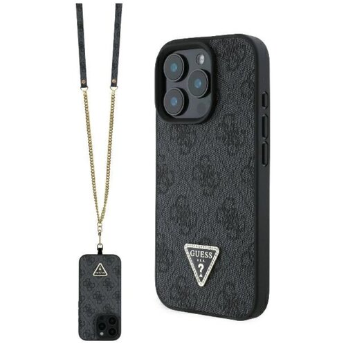 Etui GUESS Leather Metal Logo Strass Crossbody do Apple iPhone 16 Pro Czarny