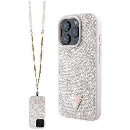 Etui GUESS Leather Metal Logo Strass Crossbody do Apple iPhone 16 Pro Różowy