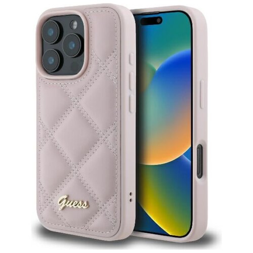 Etui GUESS Quilted Metal Logo do Apple iPhone 16 Pro Różowy