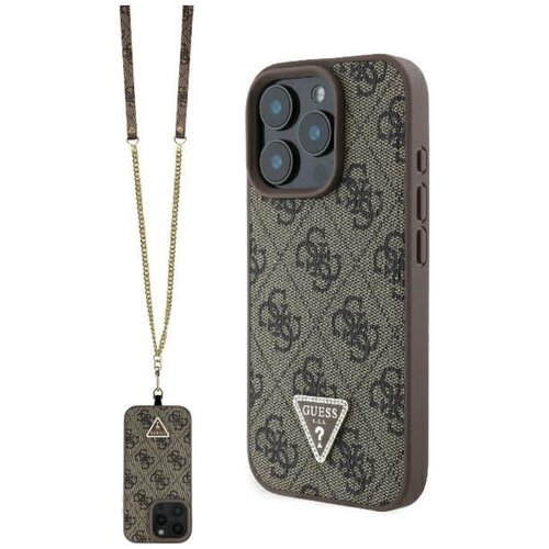 Etui GUESS Leather Metal Logo Strass Crossbody do Apple iPhone 16 Pro Max Brązowy