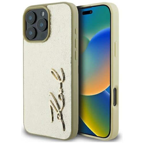 Etui KARL LAGERFELD Metal Signature do Apple iPhone 16 Pro Złoty