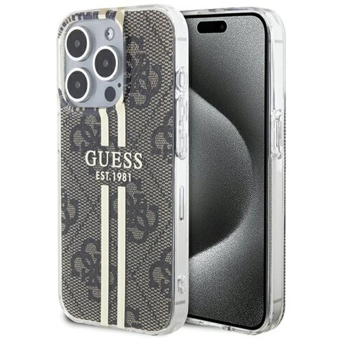 Etui GUESS IML 4G Gold Stripe do Apple iPhone 15 Pro Brązowy