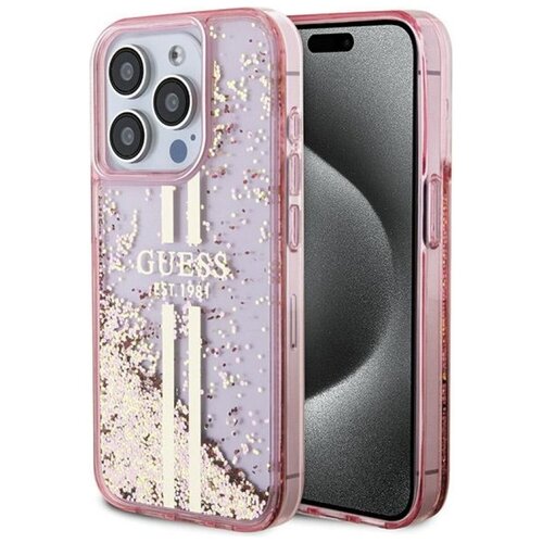 Etui GUESS Liquid Glitter Gold Stripes do Apple iPhone 15 Pro Różowy