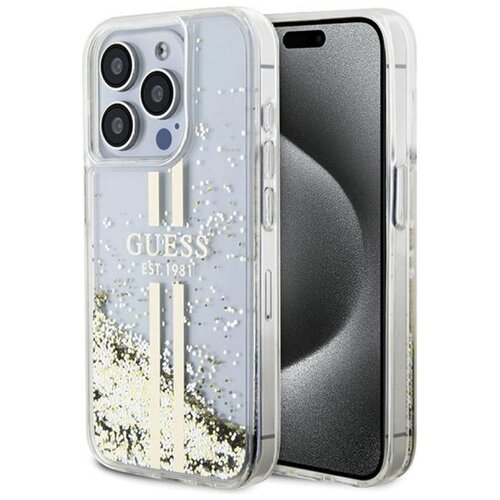 Etui GUESS Liquid Glitter Gold Stripes do Apple iPhone 15 Pro Przezroczysty