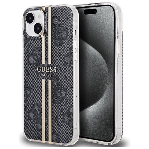 Etui GUESS IML 4G Gold Stripe do Apple iPhone 15 Plus Czarny