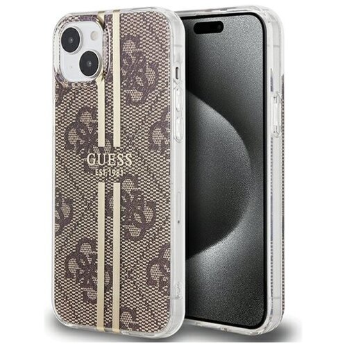 Etui GUESS IML 4G Gold Stripe do Apple iPhone 15 Plus Brązowy