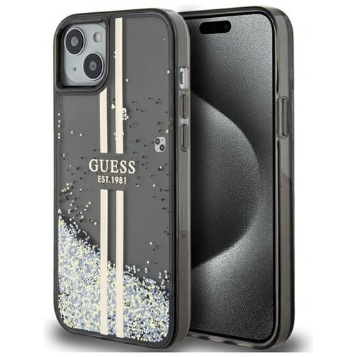 Etui GUESS Liquid Glitter Gold Stripes do Apple iPhone 15 Plus Czarny