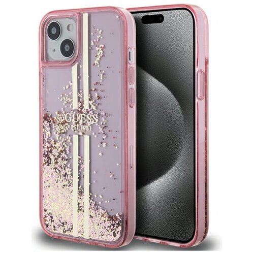 Etui GUESS Liquid Glitter Gold Stripes do Apple iPhone 15 Plus Różowy