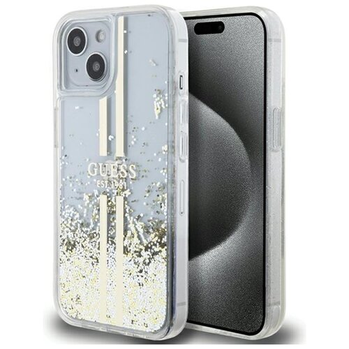 Etui GUESS Liquid Glitter Gold Stripes do Apple iPhone 15 Plus Przezroczysty