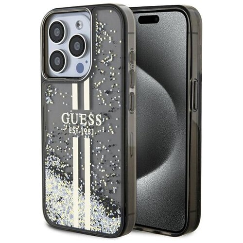 Etui GUESS Liquid Glitter Gold Stripes do Apple iPhone 15 Pro Max Czarny
