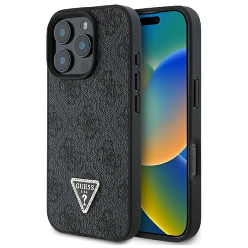 Etui GUESS Leather 4G Triangle Strass do Apple iPhone 16 Pro Czarny