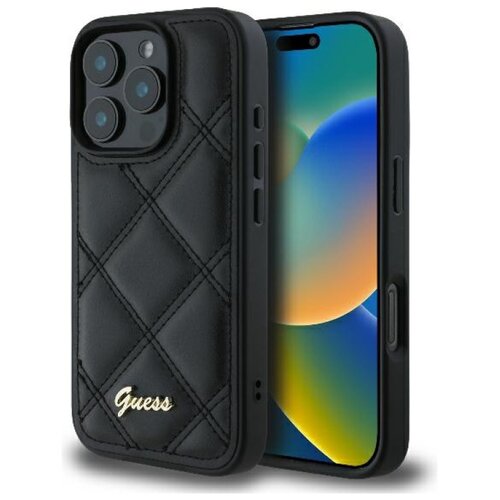 Etui GUESS Quilted Metal Logo do Apple iPhone 16 Pro Czarny