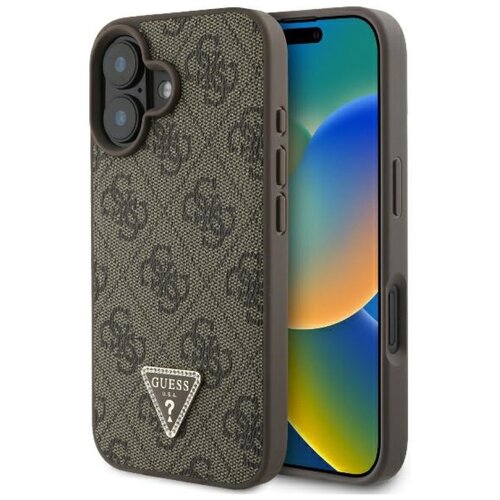 Etui GUESS Leather 4G Triangle Strass do Apple iPhone 16 Plus Brązowy