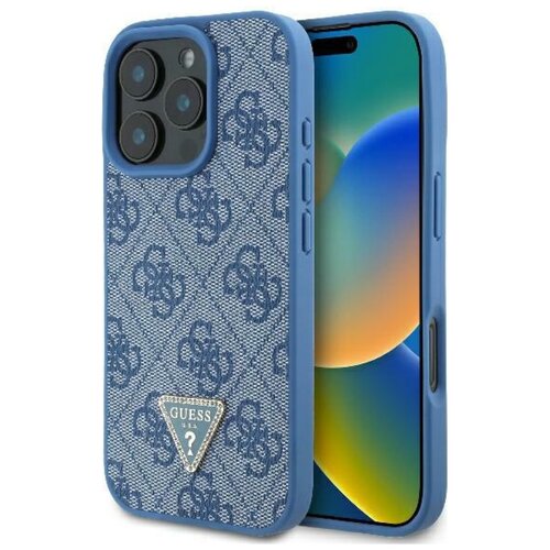 Etui GUESS Leather 4G Triangle Strass do Apple iPhone 16 Pro Max Niebieski