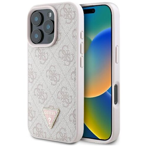 Etui GUESS Leather 4G Triangle Strass do Apple iPhone 16 Pro Max Różowy