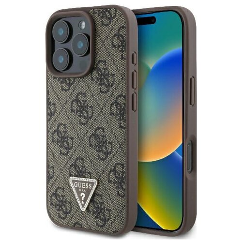 Etui GUESS Leather 4G Triangle Strass do Apple iPhone 16 Pro Max Brązowy