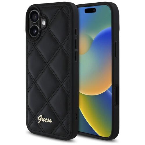 Etui GUESS Quilted Metal Logo do Apple iPhone 16 Plus Czarny