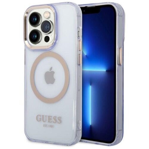 Etui GUESS Gold Outline Translucent MagSafe do Apple iPhone 14 Pro Purpurowy