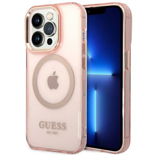 Etui GUESS Gold Outline Translucent MagSafe do Apple iPhone 14 Pro Max Różowy