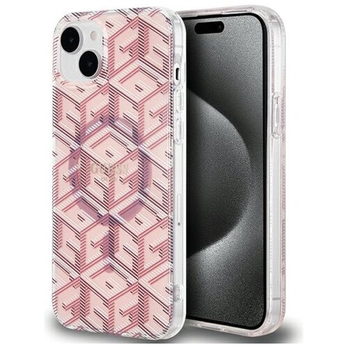 Etui GUESS IML GCube MagSafe do Apple iPhone 15 Różowy