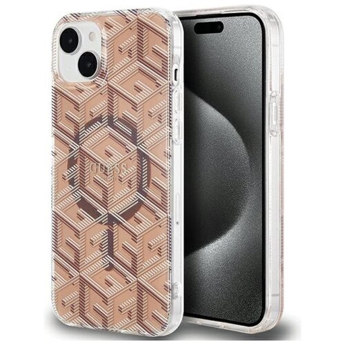Etui GUESS IML GCube MagSafe do Apple iPhone 15 Brązowy