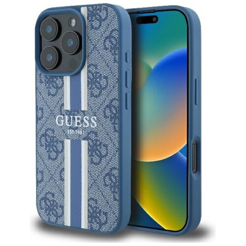 Etui GUESS 4G Printed Stripes MagSafe do Apple iPhone 16 Pro Niebieski
