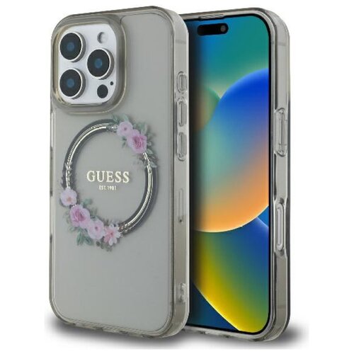 Etui GUESS IML Flowers Wreath MagSafe do Apple iPhone 16 Pro Czarny
