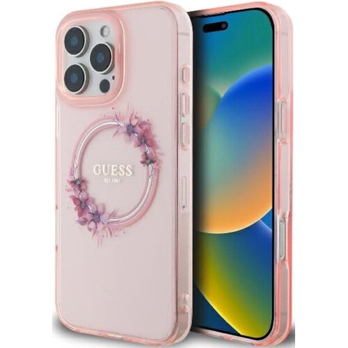Etui GUESS IML Flowers Wreath MagSafe do Apple iPhone 16 Pro Różowy