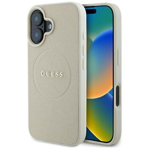Etui GUESS Grained Ring MagSafe do Apple iPhone 16 Beżowy