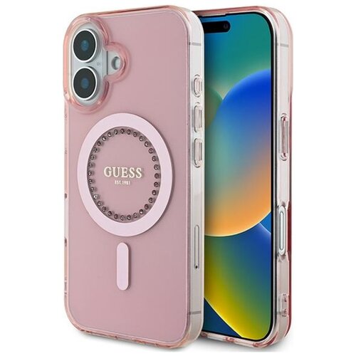 Etui GUESS IML Rhinestones MagSafe do Apple iPhone 16 Różowy
