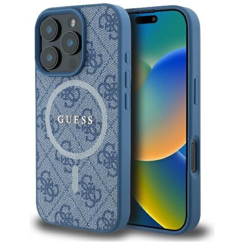 Etui GUESS 4G Ring Classic Logo MagSafe do Apple iPhone 16 Pro Niebieski