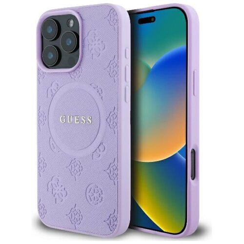 Etui GUESS Saffiano Peony Classic Logo MagSafe do Apple iPhone 16 Pro Max Fioletowy