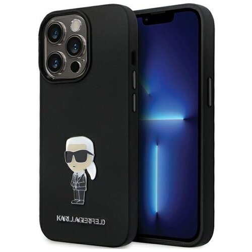 Etui KARL LAGERFELD Silicone Ikonik Metal Pin do Apple iPhone 14 Pro Czarny