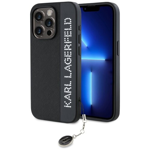 Etui KARL LAGERFELD Saffiano Rhinestones & Charm do Apple iPhone 15 Pro Czarny