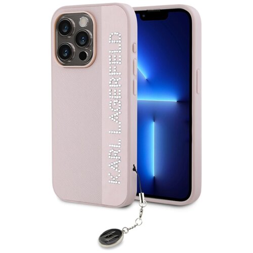 Etui KARL LAGERFELD Saffiano Rhinestones & Charm do Apple iPhone 15 Pro Różowy