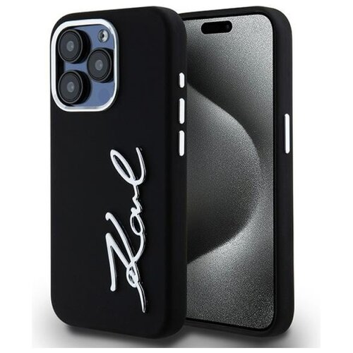 Etui KARL LAGERFELD Silicone Metal Script Logo do Apple iPhone 15 Pro Czarny