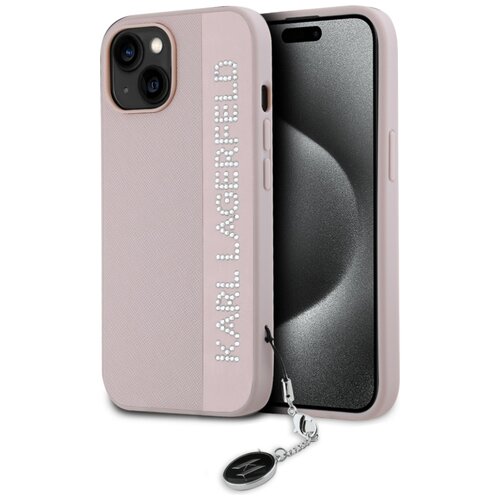 Etui KARL LAGERFELD Saffiano Rhinestones & Charm do Apple iPhone 13/14/15 Różowy