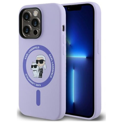 Etui KARL LAGERFELD Silicone Karl & Choupette Heads Ring MagSafe do Apple iPhone 14 Pro Max Purpurowy
