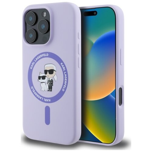 Etui KARL LAGERFELD Silicone Karl & Choupette Ring MagSafe do Apple iPhone 16 Pro Fioletowy