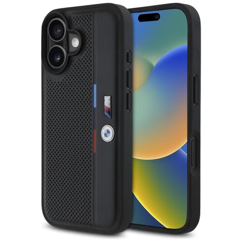 Etui BMW M Perforated Tricolor Detail Line do Apple iPhone 16 Czarny