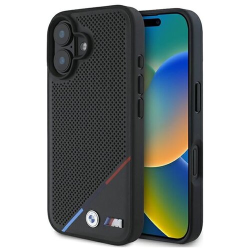 Etui BMW M Perforated Tricolor Line MagSafe do Apple iPhone 16 Czarny