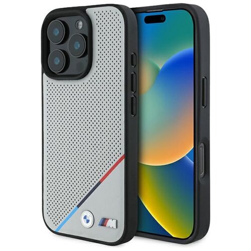 Etui BMW M Perforated Tricolor Line MagSafe do Apple iPhone 16 Pro Szary