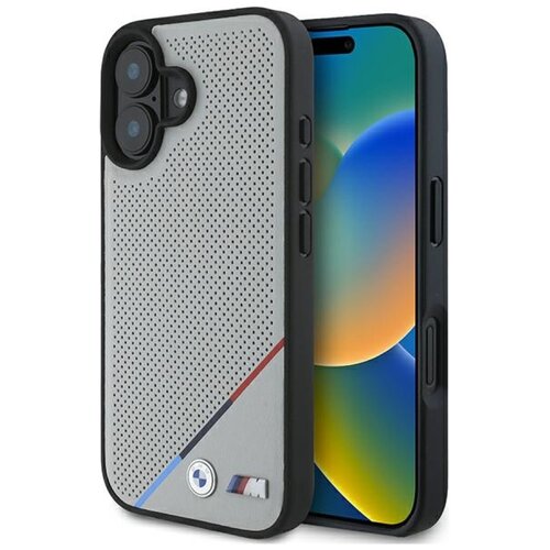 Etui BMW M Perforated Tricolor Line MagSafe do Apple iPhone 16 Szary