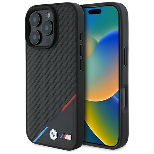 Etui BMW M Carbon Tricolor Line MagSafe do Apple iPhone 16 Pro Max Czarny