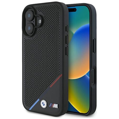 Etui BMW M Perforated Tricolor Line MagSafe do Apple iPhone 16 Plus Czarny