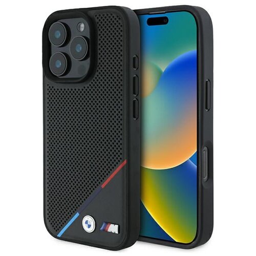 Etui BMW M Perforated Tricolor Line MagSafe do Apple iPhone 16 Pro Czarny