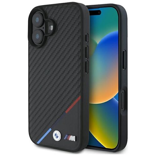Etui BMW M Carbon Tricolor Line MagSafe do Apple iPhone 16 Czarny