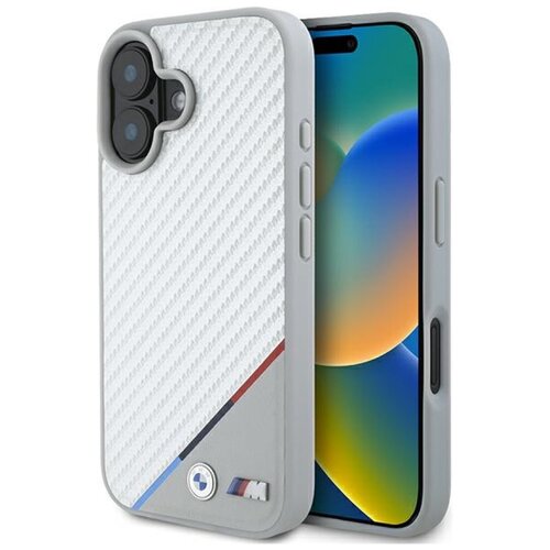Etui BMW M Carbon Tricolor Line MagSafe do Apple iPhone 16 Szary